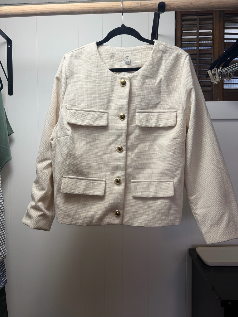 a new day Ivory Collarless Blazer with Gold Buttons